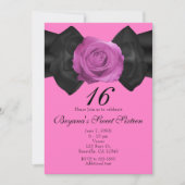ブラックリボン&ピンクローズANY COLOR招待状 招待状 (正面)