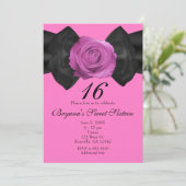 ブラックリボン&ピンクローズANY COLOR招待状 招待状 (スタンド正面)