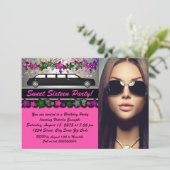 ブラックリムホットピンクブラックフォトスイート16パーティー 招待状 (スタンド正面)