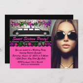 ブラックリムホットピンクブラックフォトスイート16パーティー 招待状 (正面/裏面)