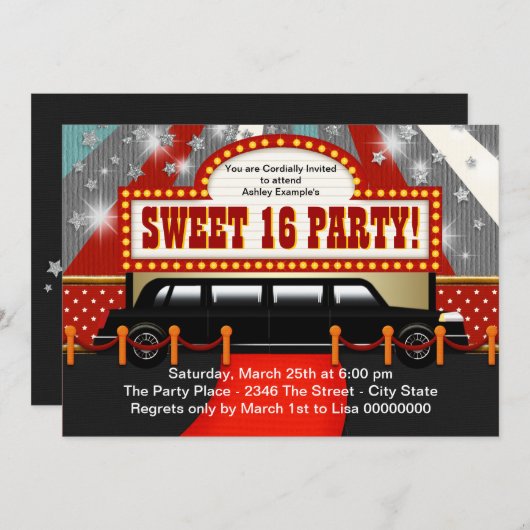 ブラックリモムービースタースウィート16パーティー 招待状 (正面/裏面)