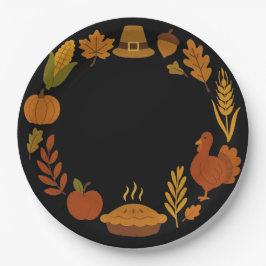 ブラックリースサーキュラサンクスギビングカボチャ秋 ペーパープレート