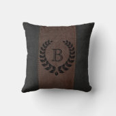 ブラックリース付きブラウン&ブラックレザーテクスチャ クッション (裏面)