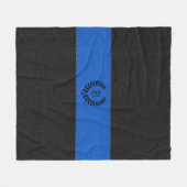 ブラックリース付きブルー&ブラックレザーテクスチャ フリースブランケット (正面(横))