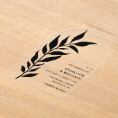 ブラックリーフアーチモダンス結婚アクリル アクリル招待状 (レイダウン)