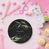 ブラックリーフィーボタニカルユーカリモダンブランチ ペーパープレート (パーティー)