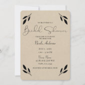 ブラックリーフボタニカルクラフト素朴ブライダルシャワー 招待状 (正面)