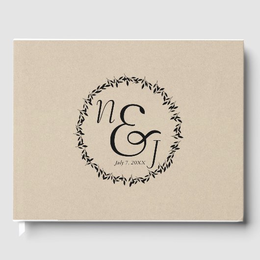 ブラックリーフボタニカル素朴クモダンラフト結婚ズ ゲストブック (正面)