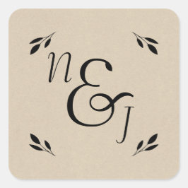 ブラックリーフボタニカル素朴クモダンラフト結婚ズ スクエアシール