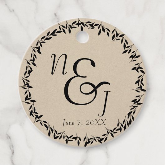 ブラックリーフボタニカル素朴クモダンラフト結婚ズ フェイバータグ (正面)