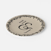 ブラックリーフボタニカル素朴クモダンラフト結婚ズ ペーパープレート (アングル)