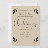 ブラックリーフボタニカル素朴クモダンラフト結婚ズ 招待状 (正面)