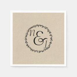 ブラックリーフ ボタニカル ラスティック モダン クラフト ウェディング スタンダードカクテルナプキン