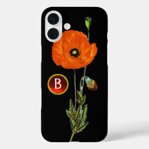 ブラックルビー宝石モノグラムの赤ポピー iPhone 16 PLUSケース