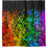 ブラックレインボーカラー絵を描（ばちゃばちゃ）跳ねるカラフル シャワーカーテン (正面)