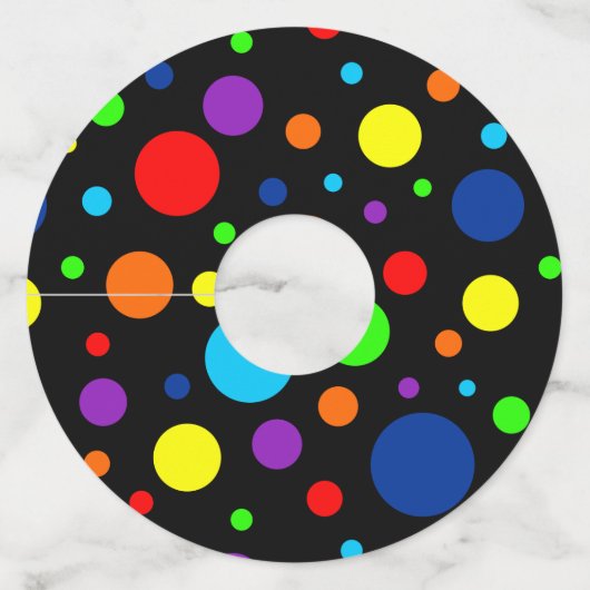 ブラックレインボースポット紙ワイングラスラベル ワイングラスタグ (正面)