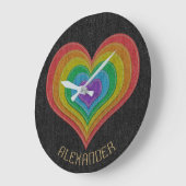 ブラックレインボーデニムジーンズ6ハート名カスタマイズ前 ラージ壁時計 (傾斜)