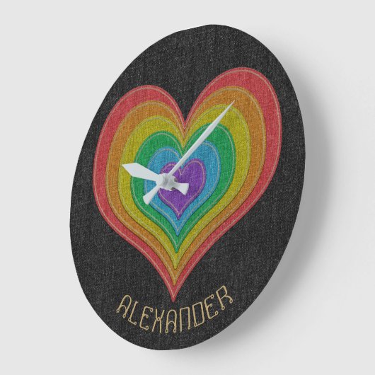 ブラックレインボーデニムジーンズ6ハート名カスタマイズ前 ラージ壁時計 (傾斜)