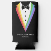 ブラックレインボーパーソナライズドグルームズメン ゲイプライド スリム缶クーラー (正面)