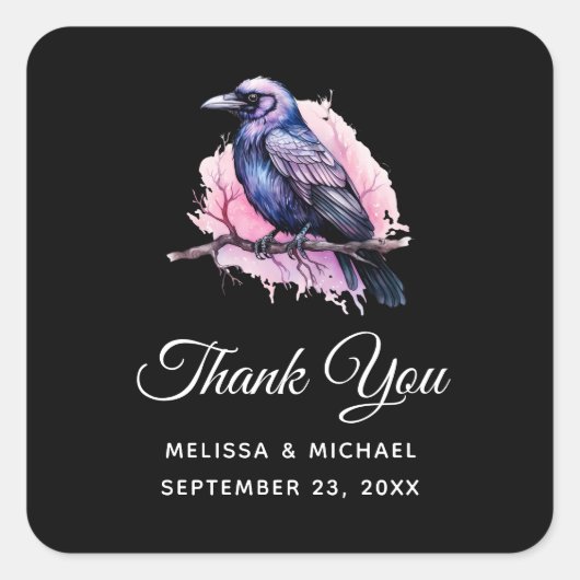 ブラックレイヴンオンアブランチイラストレーションサンキューユー スクエアシール (正面)