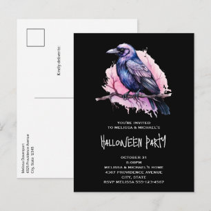 ブラックレイヴンオンザブランチイラストレーションハロウィーン インビテーションポストカード