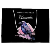 ブラックレイヴンオンザブランチイラストレーション誕生日 ラージペーパーバッグ (裏面)