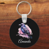 ブラックレイヴンオンザブランチイラストレーション キーホルダー (正面)