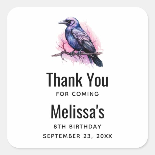 ブラックレイヴンオンザブランチイラストレーション スクエアシール (正面)