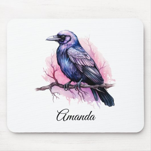 ブラックレイヴンオンザブランチイラストレーション マウスパッド (正面)