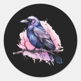 ブラックレイヴンオンザブランチイラストレーション ラウンドシール
