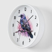 ブラックレイヴンオンザブランチイラストレーション 壁時計 (傾斜)