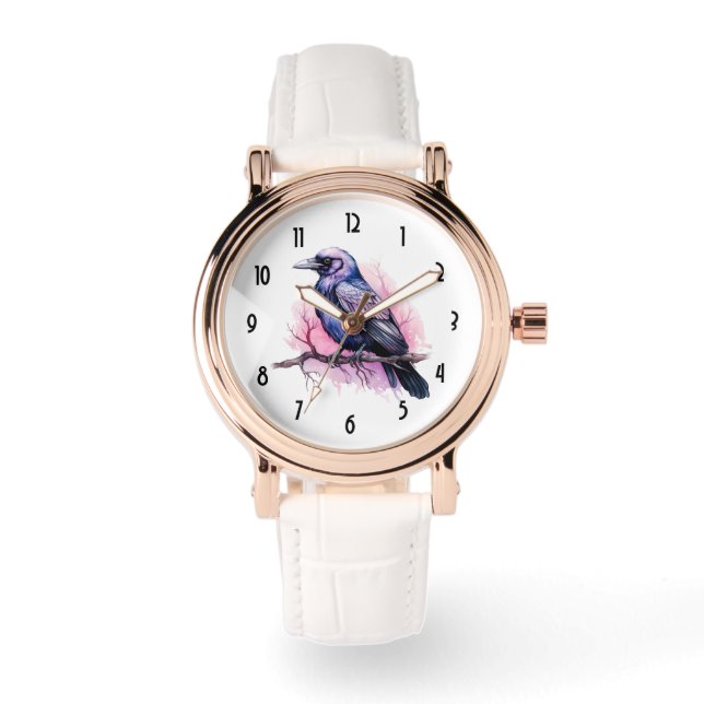 ブラックレイヴンオンザブランチイラストレーション 腕時計 (正面)