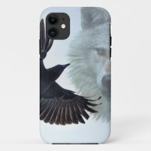 ブラックレイヴン&ホワイトウルフワイルドライフファンタジー iPhone 11 ケース