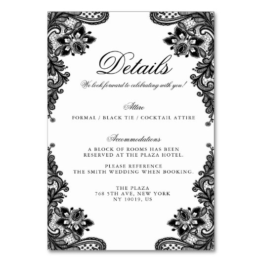 ブラックレエレガントースの結婚詳細カード テーブルナンバー (正面)