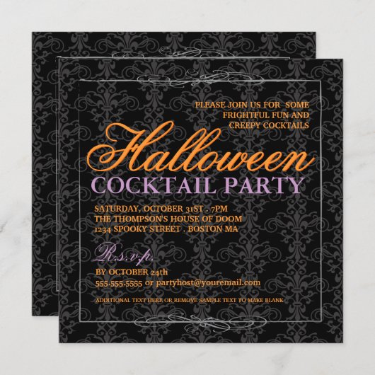 ブラックレエレガントースハロウィーンカクテルパーティー 招待状 (正面/裏面)
