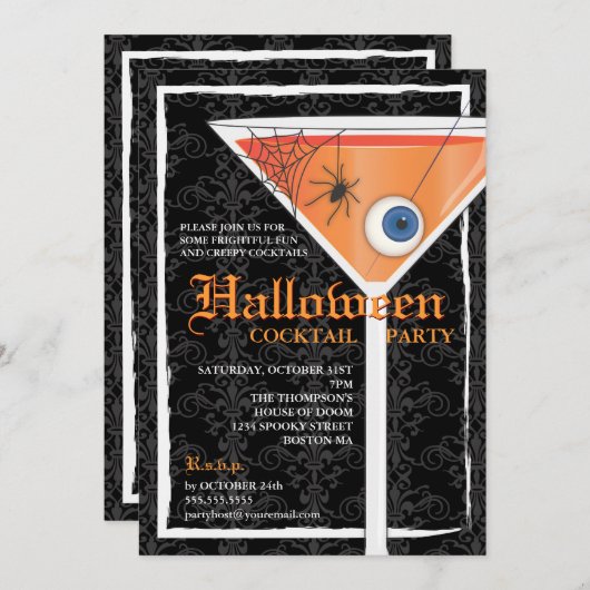 ブラックレエレガントースハロウィーンカクテルパーティー 招待状 (正面/裏面)