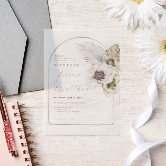 ブラックレエレガントース&ホワイトダマスク結婚ズ ベラム紙招待状 (ウェディング)