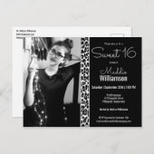 ブラックレオパードグリッターフォトスイーツ16招待状 ポストカード (正面/裏面)