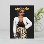 ブラックレオパードファッションバースデーパーティーフォイルインヴィッティ 箔招待状 (立ち正面)