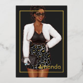 ブラックレオパードファッションバースデーパーティー 箔招待状 (正面)