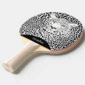 ブラックレオパードヘッドイラストレーション 卓球ラケット (正面アングル)