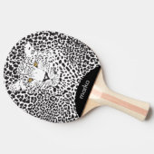 ブラックレオパードヘッドイラストレーション 卓球ラケット (横)