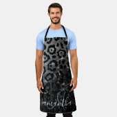 ブラックレオパード印刷とグリッター エプロン (着用した状態)