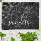 ブラックレオパード印刷とグリッター キッチンタオル (折り畳み)