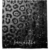 ブラックレオパード印刷とグリッター シャワーカーテン (正面)