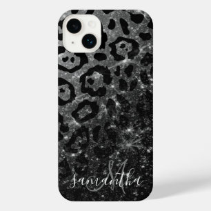 ブラックレオパード印刷とグリッター iPhone 14 PLUSケース