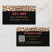 ブラックレオパード印刷グリッターQRコード割引カード 割引カード (正面/裏面)