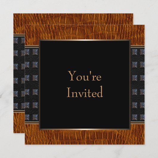 ブラックレザーすべての行事招待状テンプレート 招待状 (正面/裏面)