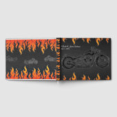 ブラックレザーとオレンジの炎のバイクウェディング ゲストブック (全面)