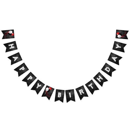 ブラックレザーとバルーンの誕生日パーティー バンティングフラッグ (全)